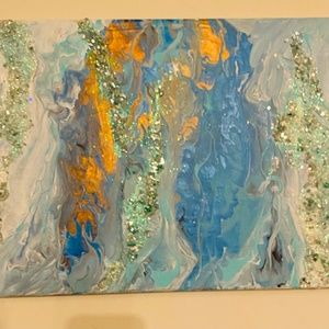Original embellished fluid acrylic painting. One of a kind.